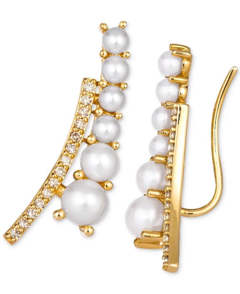 Le Vian Vanilla Pearls (3-6mm) & Nude Diamond (1/4 ct. t.w.) Ear Climbers in 14k Gold