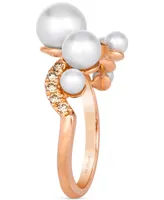 Le Vian Vanilla Pearls (3-8mm) & Nude Diamond (3/8 ct. t.w.) Wavy Ring in 14k Rose Gold