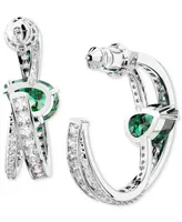 Swarovski Silver-Tone Hyperbola Green Crystal Double Spiral Medium Hoop Earrings, 2"