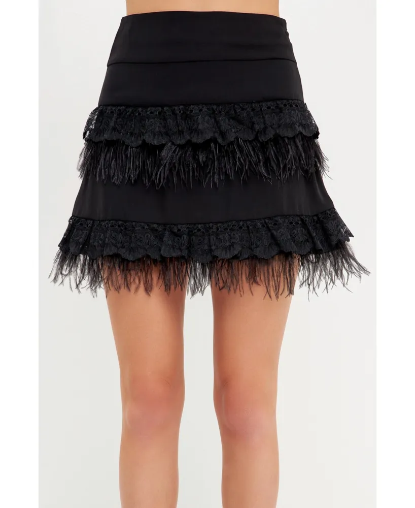 Feather Trim Skirt Black Black / Small