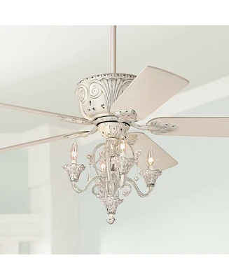 Casa Vieja 52" Deville Vintage Indoor Ceiling Fan with Crystal Beaded Chandelier Led Light Rubbed White for Living Room Kitchen House Bedroom Kids Roo