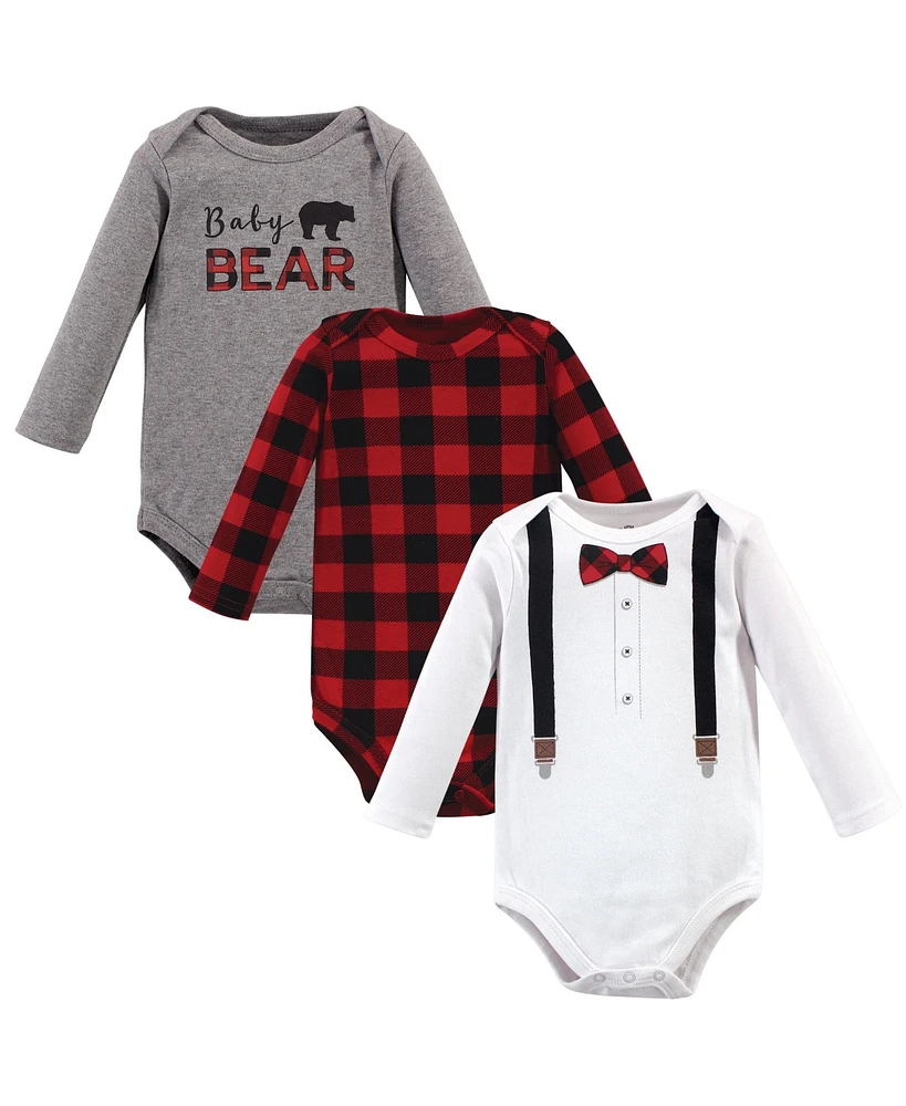 Little Treasure Baby Boys Cotton Long-Sleeve Bodysuits 3pk, Lumberjack Bow Tie