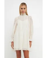 English Factory Women's Embroidered Organza Smock Neck Dress