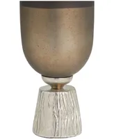 Glass Colorblock Candle Holder with Gold-Tone Accents and Textured Silver-Tone Base