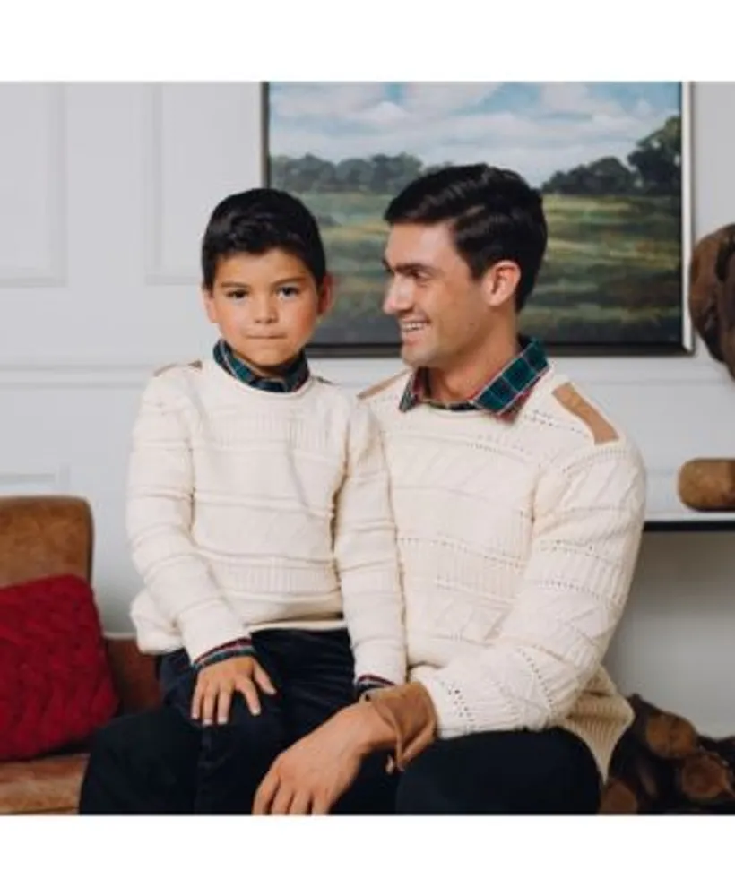 Hope & Henry Family Matching Organic Cotton Crew Neck Cable Sweater With  Suede Detail Created For Macys