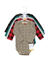 Hudson Baby Girls Cotton Long-Sleeve Bodysuits, Buffalo Plaid Leopard, 5-Pack