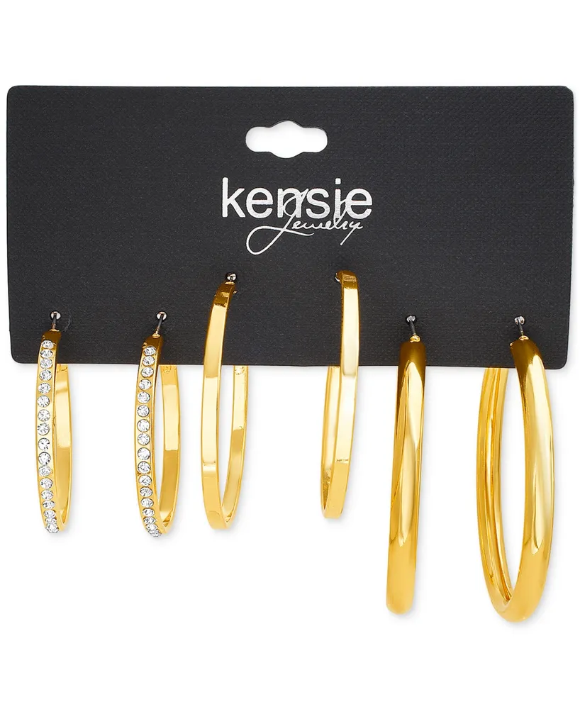 kensie Gold-Tone 3-Pc. Set Hoop Earrings