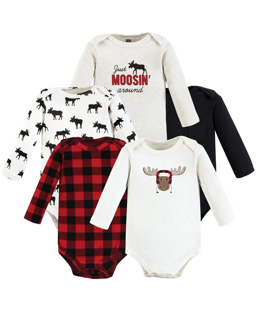 Hudson Baby Boys Cotton Long-Sleeve Bodysuits, Winter Moose 5-Pack, 0-3 Months