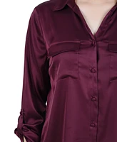 Ny Collection Petite 3/4 Sleeve Roll Tab Satin Blouse