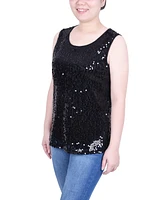 Ny Collection Petite Sleeveless Sequined Tank with Combo Banding Top