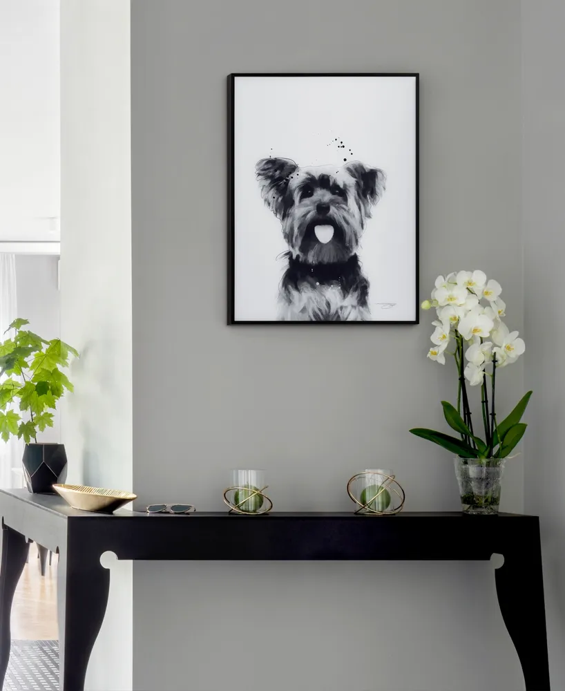 Empire Art Direct "Yorkshire Terrier" Pet Paintings on Printed Glass Encased with A Black Anodized Frame, 24" x 18" x 1"