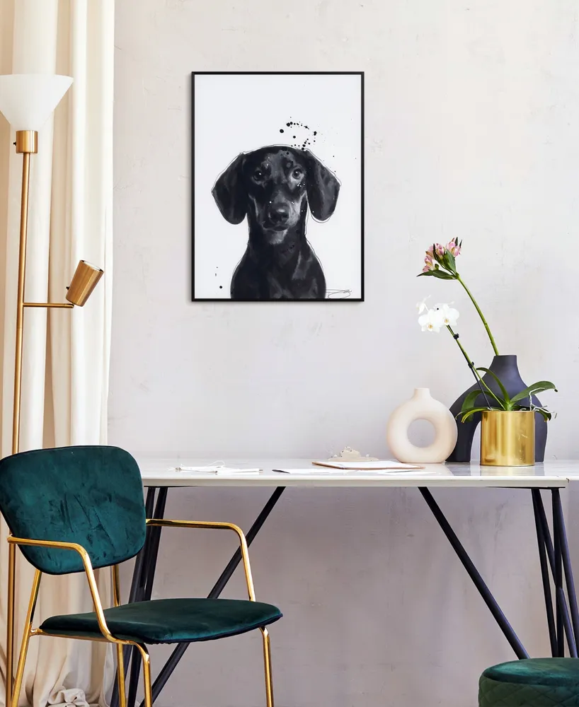 Empire Art Direct "Dachshund' Pet Paintings on Printed Glass Encased with A Black Anodized Frame, 24" x 18" x 1"