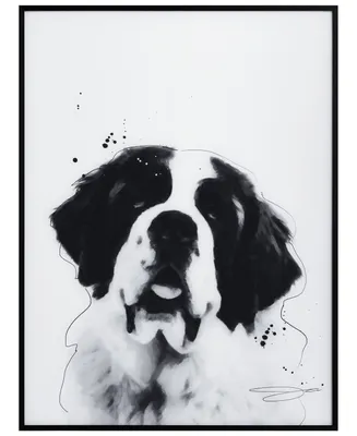 Empire Art Direct "Saint Bernard" Pet Paintings on Printed Glass Encased with A Black Anodized Frame, 24" x 18" x 1"