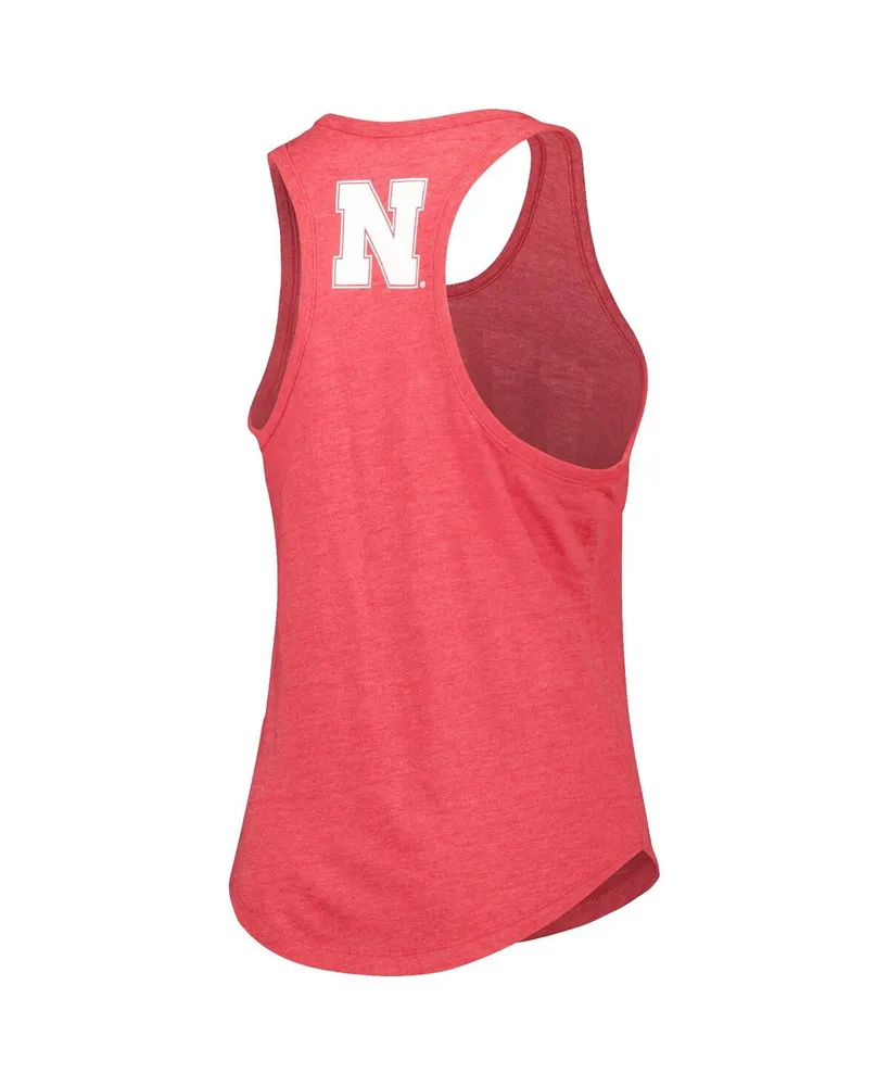 Women's League Collegiate Wear Heather Scarlet Nebraska Huskers Two-Hit Intramural Tri-Blend Scoop Neck Racerback Tank Top
