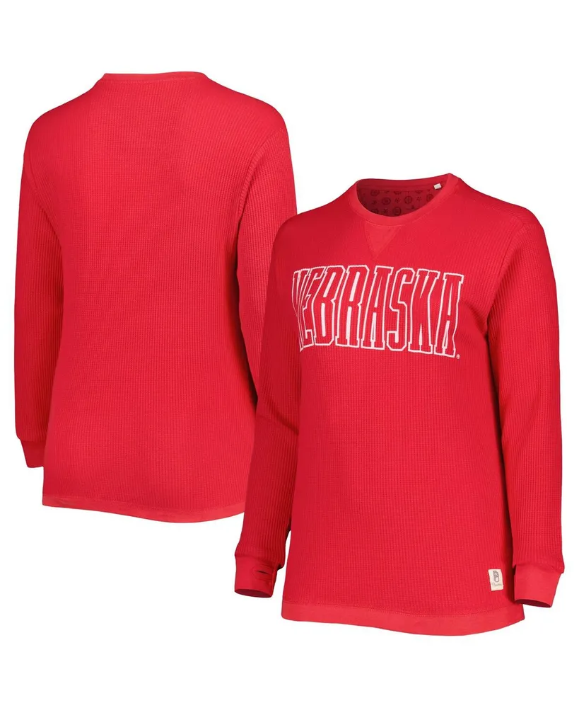 Women's Pressbox Scarlet Nebraska Huskers Surf Plus Size Southlawn Waffle-Knit Thermal Tri-Blend Long Sleeve T-shirt