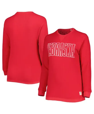 Women's Pressbox Scarlet Nebraska Huskers Surf Plus Southlawn Waffle-Knit Thermal Tri-Blend Long Sleeve T-shirt