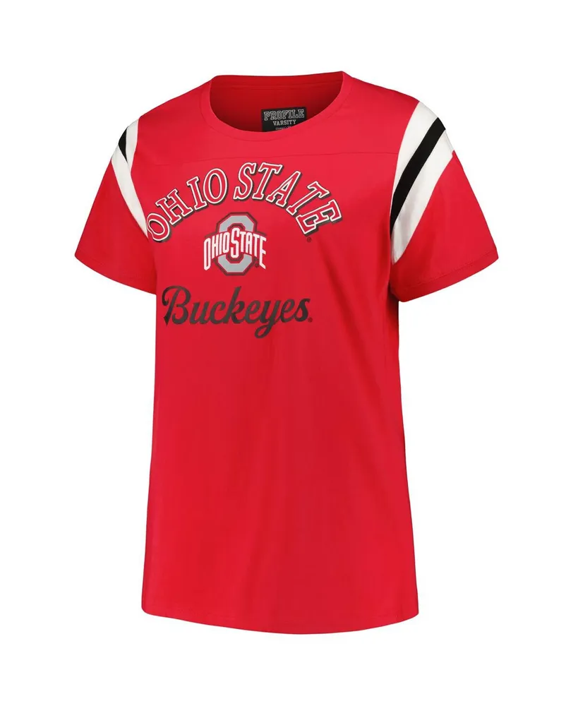 Women's Profile Scarlet Ohio State Buckeyes Plus Striped Tailgate Crew Neck T-shirt