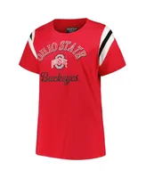 Women's Profile Scarlet Ohio State Buckeyes Plus Size Striped Tailgate Crew Neck T-shirt