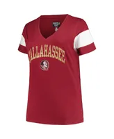 Women's Profile Heather Garnet Florida State Seminoles Plus Size Arched City Sleeve Stripe V-Neck T-shirt