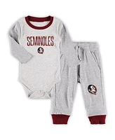 Infant Boys and Girls Wes & Willy Heather Gray Florida State Seminoles Jie Long Sleeve Bodysuit Pants Set