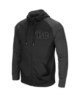 Men's Colosseum Black Pitt Panthers Blackout 3.0 Tonal Raglan Full-Zip Hoodie