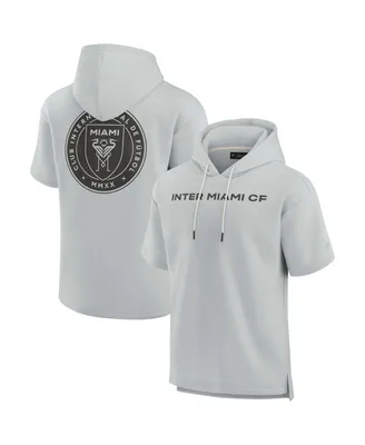 Men's and Women's Fanatics Signature Gray Inter Miami Cf Super Soft Fleece Short Sleeve Pullover Hoodie