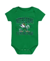 Newborn and Infant Boys and Girls Navy, Green, Heather Gray Notre Dame Fighting Irish 3-Pack Born To Be Bodysuit Set