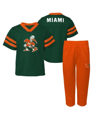 Toddler Boys and Girls Green Miami Hurricanes Two-Piece Red Zone Jersey and Pants Set