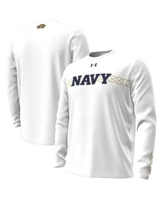 Men's Under Armour White Navy Midshipmen 2023 Aer Lingus College Football Classic Performance Long Sleeve T-shirt