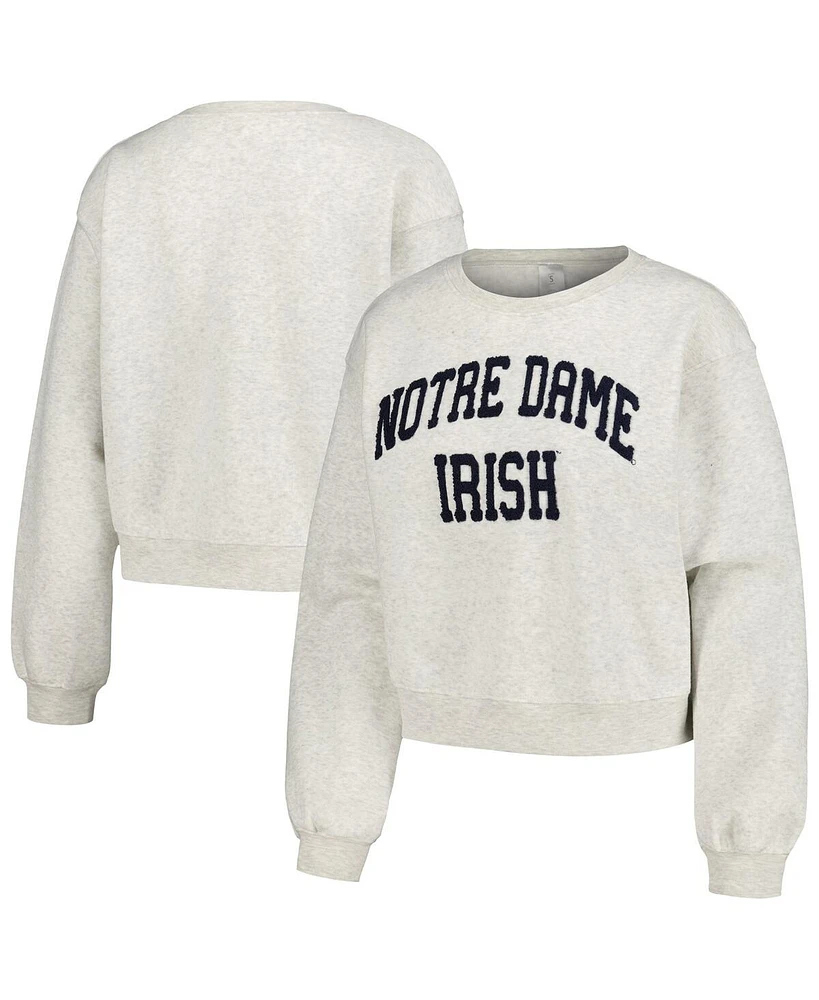 Women's ZooZatz Oatmeal Notre Dame Fighting Irish Core Chenille Cropped Pullover Sweatshirt