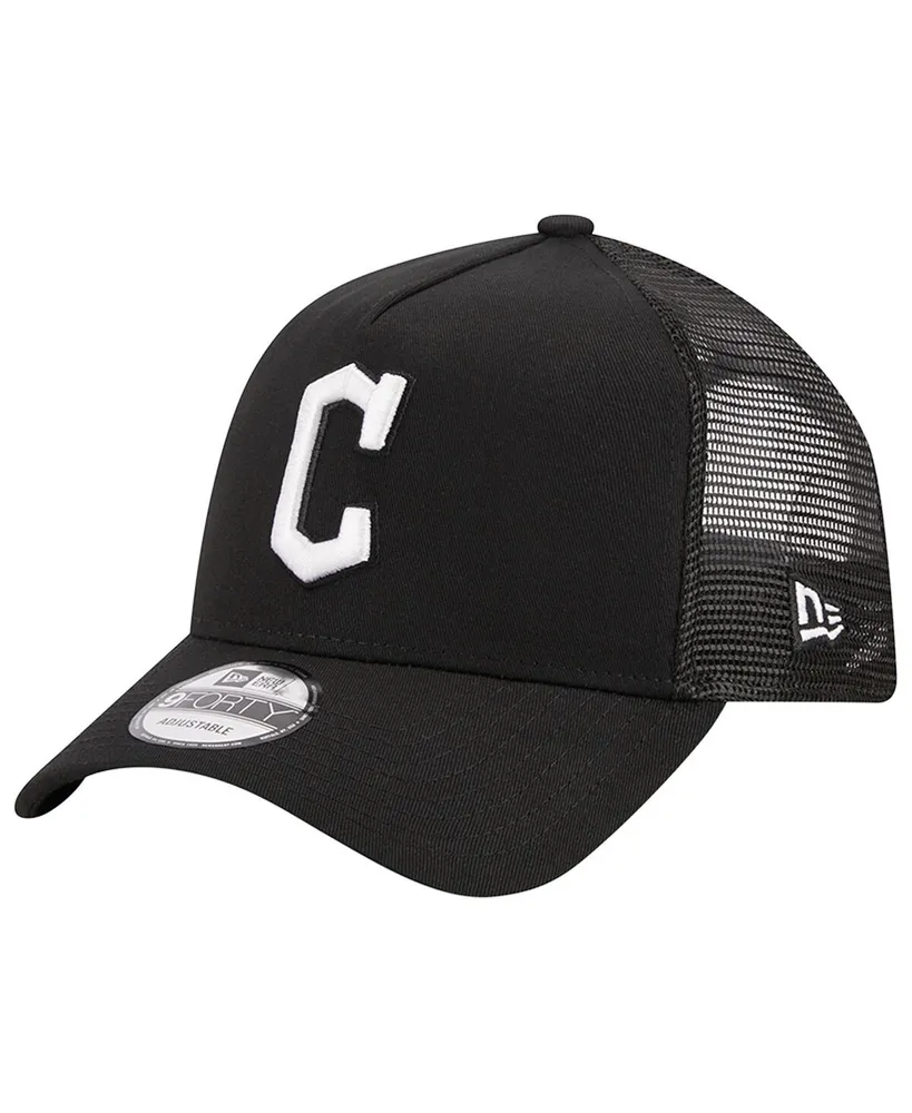 Men's New Era Black Cleveland Guardians A-Frame 9FORTY Trucker Adjustable Hat