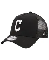 Men's New Era Black Cleveland Guardians A-Frame 9FORTY Trucker Adjustable Hat