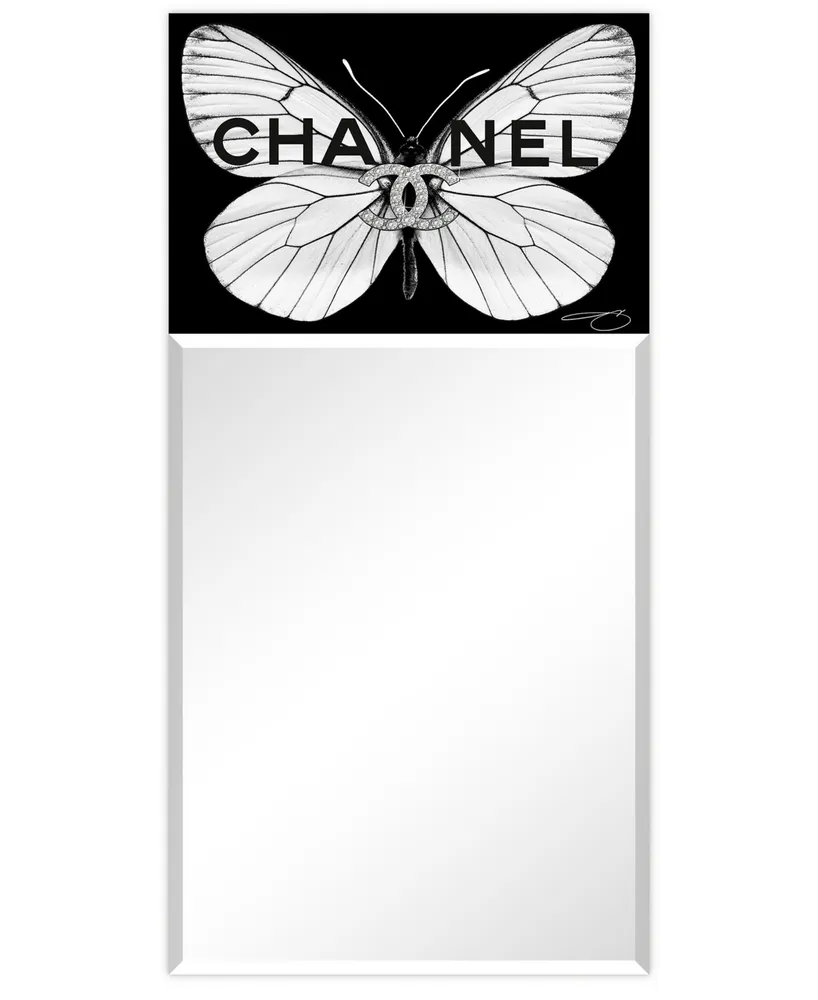 Empire Art Direct "Cc Butterfly" Rectangular Beveled Mirror on Free Floating Printed Tempered Art Glass, 48" x 24" x 0.4"