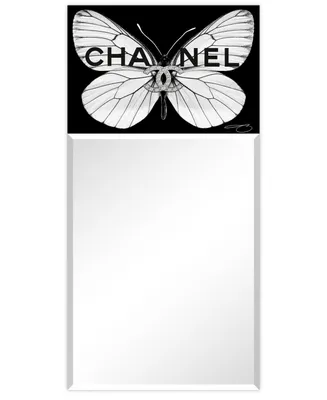 Empire Art Direct "Cc Butterfly" Rectangular Beveled Mirror on Free Floating Printed Tempered Art Glass, 48" x 24" x 0.4"