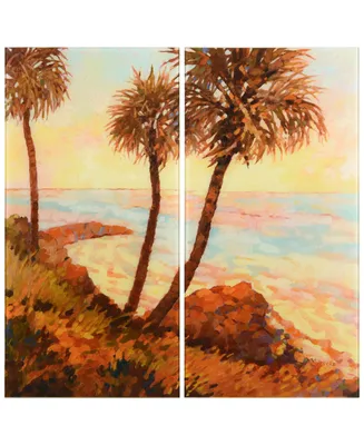 Empire Art Direct "Palm Breeze I Ab" Frameless Free Floating Tempered Glass Panel Graphic Wall Art Set of 2, 72" x 36" x 0.2" Each