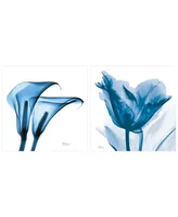 Empire Art Direct Lusty Blue Tulip Indigo Calla Lililes Frameless Free Floating Tempered Glass Panel Graphic Wall Art, 24" x 24" x 0.2" Each, Set of 2