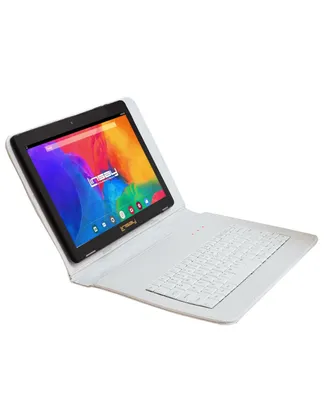 Linsay New 10.1" Tablet Octa Core 128GB Bundle with Exclusive Luxury White Crocodile Style Keyboard Newest Android 13