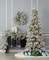 Seasonal Frosted Acadia 5' Pre-Lit Flocked Pe Mixed Pvc Slim Tree with Metal Stand, 1305 Tips, 150 Changing Led Lights