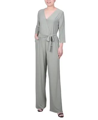 Ny Collection Petite 3/4 Sleeve Printed Belted Jumpsuit