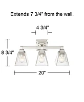 Mencino Mid Century Modern Wall Light Satin Nickel Silver Metal Hardwired 20" Wide 3-Light Fixture Clear Glass Cone Shade for Bathroom Vanity Mirror H