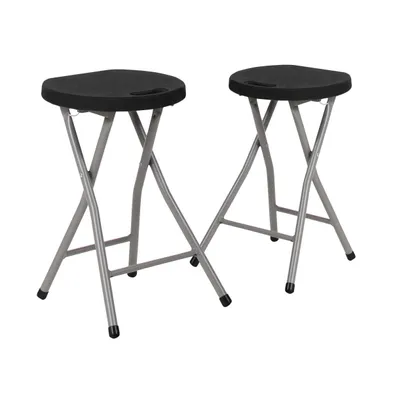 Emma+Oliver 2 Pack Foldable Stool With Plastic Seat And Powder Coated Frame