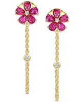 Lab-Grown Emerald (1-1/4 ct. t.w.) & Lab-Grown White Sapphire (1/20 ct. t.w.) Flower Front & Back Drop Earrings in 14k Gold-Plated Sterling Silver (Al