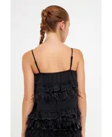 endless rose Women's Lace & Feather Trim Tank Top