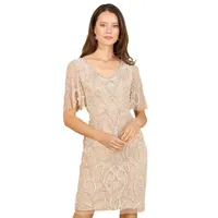 Women's Lara Beaded Short Dress with Cape Sleeves