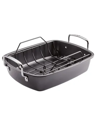 Circulon Carbon Steel 2 Pc. Ultra-lasting 17" x 13" Nonstick Roasting Pan with Easy Serve Rack