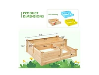 3-Tier Wooden Raised Garden Bed with Open-Ended Base-Natural