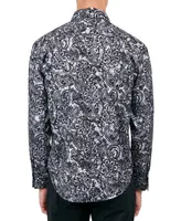 Society of Threads Men's Regular Fit Non-Iron Perfromance Stretch Flocked Paisley Button-Down Shirt