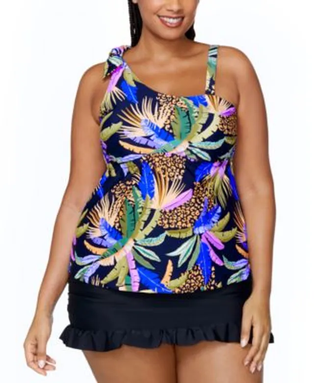 Raisins Curve Trendy Plus Size Marita One Shoulder Tankini Top Bottoms