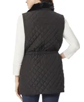 Jones New York Women's Faux-Fur Collar Quilted Long Vest