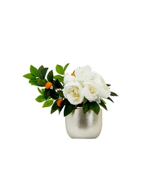 Nearly Natural 16" Artificial Peony Dahlia Arrangement Vase
